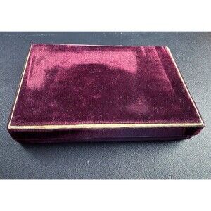 Antique Vtg Velvet Jewelry Box Rectangle Silk Lining "Deknatel" 6" x 4" c1910-40